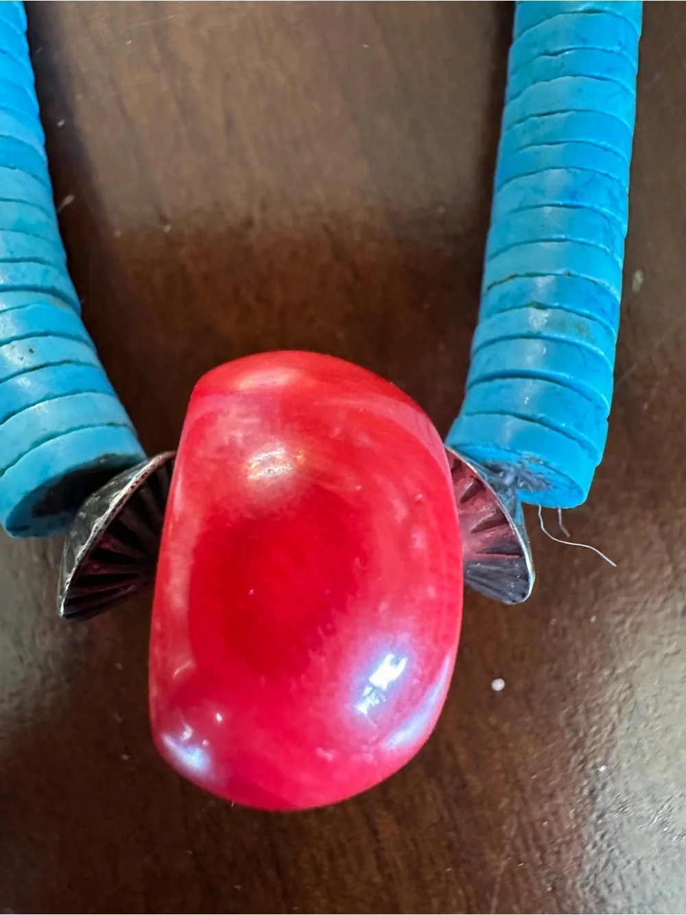Vibrant Turquoise Necklace with Red Coral Bead Accent
